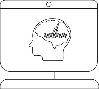 contorno de un computadora pantalla demostración un cerebro con un botella flotante en olas dentro eso vector