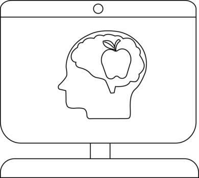 A computer screen displaying a head outline containing an apple inside a brain outline vector