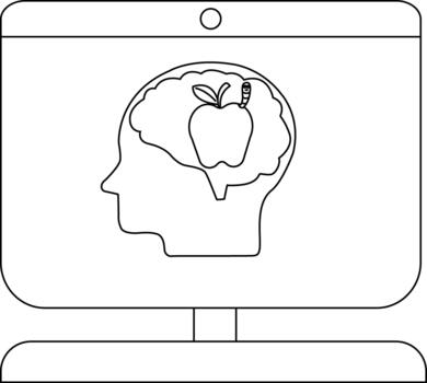 un estilizado computadora monitor muestra un cabeza silueta con un manzana gusano dentro un cerebro forma en el pantalla vector