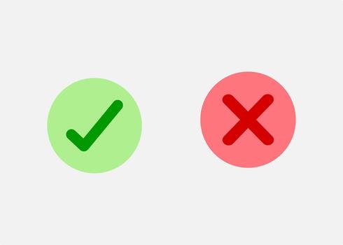 rojo cruzar y verde cheque marca firmar, un imagen de un rojo grunge X, cheque marca y cruzar marca aislado. vector