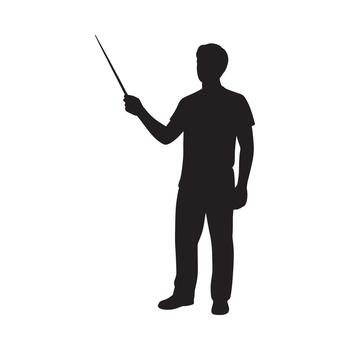 A silhouetted figure of a man presenting with a pointer in hand vector