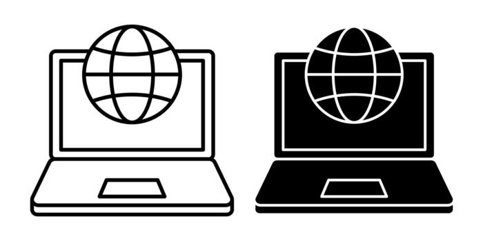 Computer Globe Black Icon Bundle for Global Network vector
