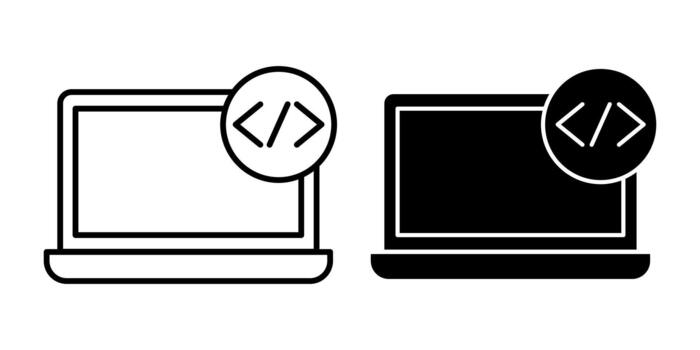 computadora código negro icono haz para programación y desarrollo vector