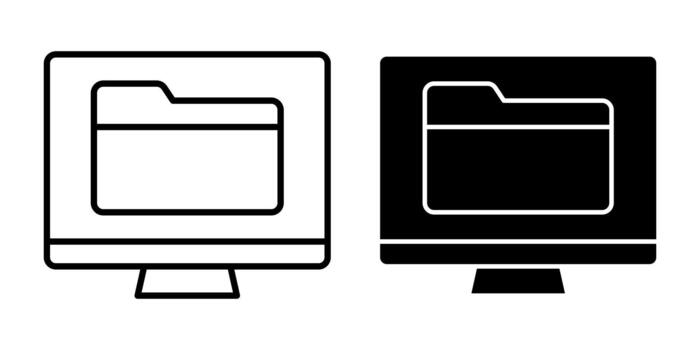 computadora carpeta negro icono haz para archivo administración vector