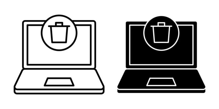 computadora basura negro icono haz para Eliminar y limpiar vector