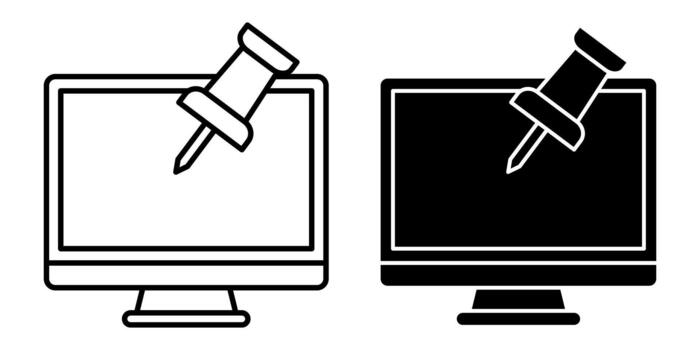 Computer Push Pin Black Icon Bundle for Marking and Notes vector