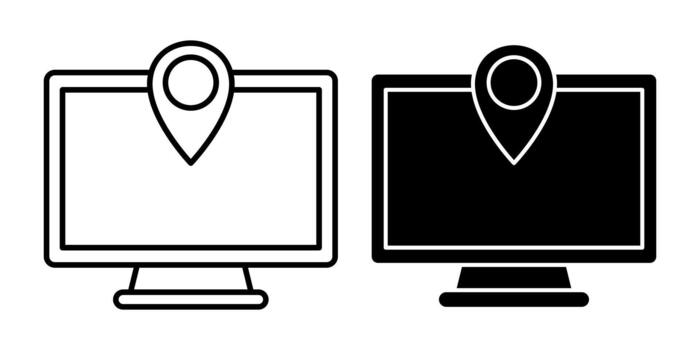 Computer Location Black Icon Bundle for Map and Position vector