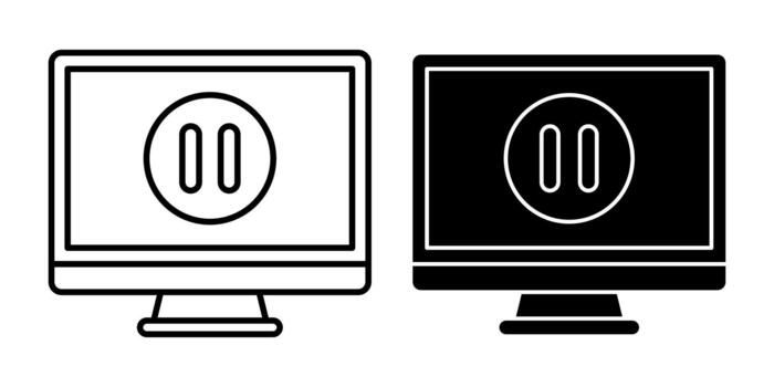 Computer Pause Button Black Icon Bundle for Media Control vector