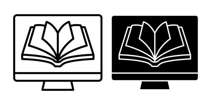 Computer Book Black Icon Bundle for Knowledge and Learning vector