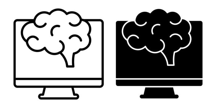 Computer Brain Black Icon Bundle for Thinking and Logic vector