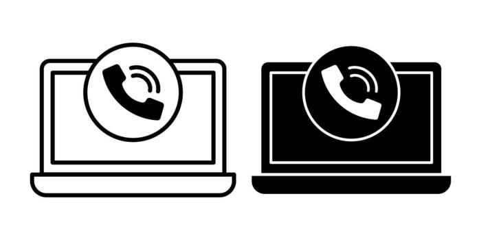 Computer Phone Ringing Black Icon Bundle for Incoming Call vector