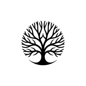 Stylized silhouette of a circular tree of life with intricate branches and roots isolated vector