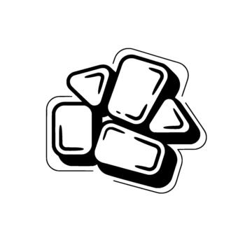 A minimalist illustration of a pile of stylized geometric ice cubes in outline with subtle gray shading and distinct drop shadows vector