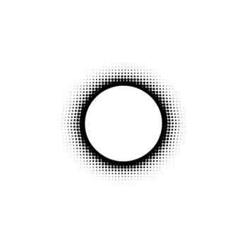 un minimalista resumen presentando un rígido contorno circulo rodeado por un degradado de medios tonos desvanecimiento hacia fuera vector