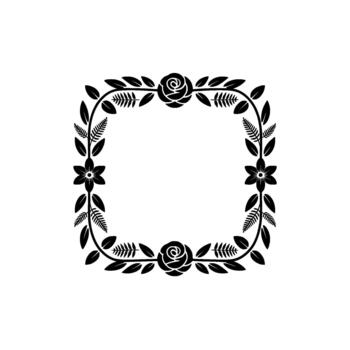 A symmetrical floral decorative border featuring roses ferns and simple flowers creating an elegant square frame vector