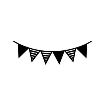 A simple illustration of a string of festive triangular bunting flags with alternating solid and striped patterns isolated vector