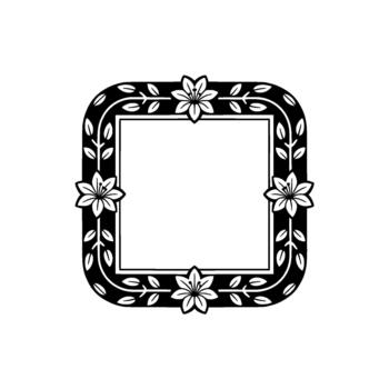 A clean illustration of a square ornamental frame with rounded corners adorned with repeating stylized lilies and curved leafy vine elements vector