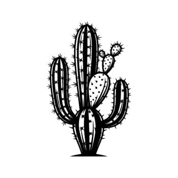 Striking illustration of a tall saguaro cactus with multiple arms and prickly pear pads isolated vector