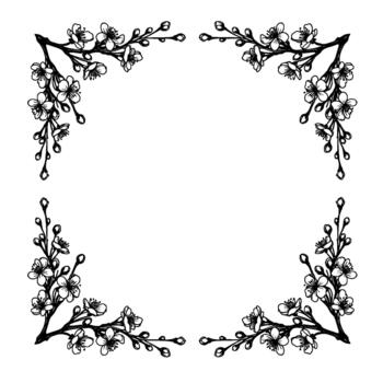 hand drawn sketch of delicate cherry blossom branches framing an empty space forming a decorative corner border element vector