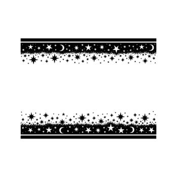 un simétrico frontera presentando un celestial modelo de estrellas y creciente lunas en un Starfield vector