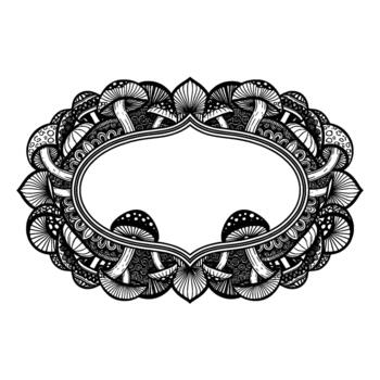 intrincado mandala marco presentando caprichoso hongos y decorativo patrones vector