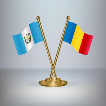 Guatemala y Rumania mesa bandera relación, con degradado antecedentes vector