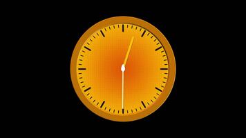 3d parete orologio con d'oro telaio mostrando pieno 12 ore animazione su nero sfondo, realistico rotante orologio mani, elegante orologio movimento per moderno visivo disegno, lasso di tempo, e grafico effetti video