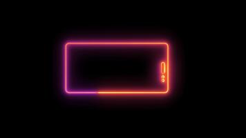 neon glöd smartphone rotation från horisontell till vertikal eller omvänd. rotera din telefon enhet animering på svart bakgrund. video