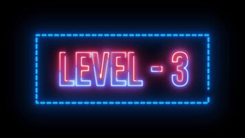neon Flerfärgad nivå 3 text animering med prickad rektangel gräns på svart bakgrund video