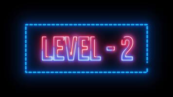 neon Flerfärgad nivå 2 text animering med prickad rektangel gräns på svart bakgrund video