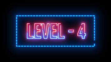 neon Flerfärgad nivå 4 text animering med prickad rektangel gräns på svart bakgrund video