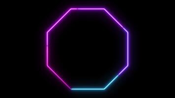 Multicolor Neon Octagon Glowing Loop Animation, Futuristic Eight-Sided Electric Shape with Vibrant Cyberpunk Light Outline, Modern Tech Motion Graphic Element on Black Background video