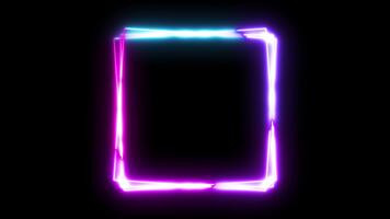 Flerfärgad neon fyrkant rektangel lysande slinga animation, trogen elektrisk ljus ram med vibrerande cyberpunk färger, modern geometrisk form rörelse grafisk på svart bakgrund video