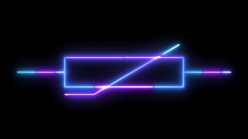 neon termistore simbolo splendore animazione, colorato sensibile alla temperatura resistore icona con luminosa multicolore neon leggero effetto per elettronica schematico, ingegneria tutorial, e futuristico Tech ui video