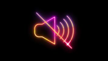 Neon Mute Speaker Icon Glow Animation, Colorful No Sound Symbol with Vibrant Electric Lines, Audio Off Notification Sign Flashing Loop on Black Background for Modern Digital UI and Motion Graphics video