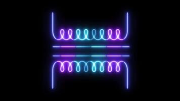 néon transformador testemunho brilho animação, futurista multicolorido elétrico bobina e magnético indução diagrama com brilhante pulsante luz efeitos para Engenharia tutoriais, poder sistema visuais, video