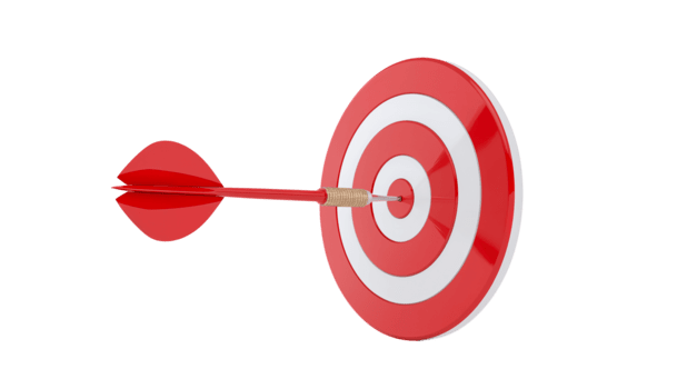 Precision achieved with a red dart hitting the bullseye on a target for strategic execution png