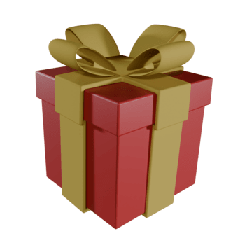 un rojo regalo caja con un oro cinta y arco se sienta centrado, prestados en un liso, 3d estilo con suave, difundido Encendiendo. png