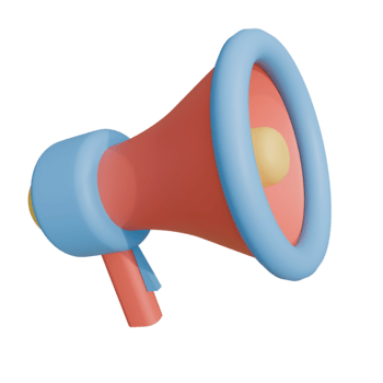 en 3d tecknad serie megafon, röd med blå trim, vinklad höger, gjutning mjuk skuggor på en transparent bakgrund, skapande en lekfull, inbjudande humör. png