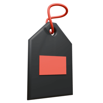 en 3d svart märka med en röd rektangulär märka och en röd slinga hänger mot en transparent bakgrund, gjutning mjuk skuggor. png