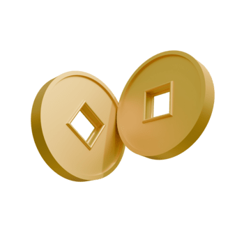 två gyllene, 3d mynt med fyrkant hål överlappning lite, gjutning mjuk skuggor på en transparent bakgrund, skapande en rena, välmående, och modern estetisk. png