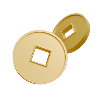 två gyllene kinesisk mynt med fyrkant hål överlappning lite, gjutning mjuk skuggor på en transparent bakgrund, skapande en 3d, tur, och välmående atmosfär. png