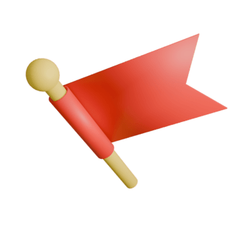 en 3d-renderad röd flagga med en gul Pol och knopp, vinklad uppåt, gjutning mjuk skuggor, skapande en enkel, glad, och grafisk atmosfär. png