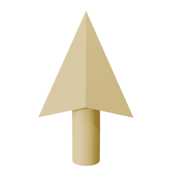 un' abbronzatura, 3d freccia punti verso l'alto, composto di un' cilindrico base e triangolare testa, contro un' trasparente, sottilmente strutturato sfondo, la creazione di un' semplice, grafico tatto. png