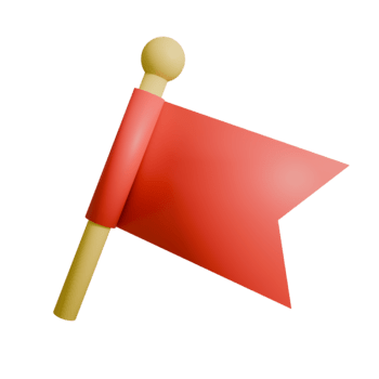 en 3d återges röd flagga med en gul Pol och sfärisk topp, gjutning mjuk skuggor på en transparent bakgrund, skapande en lekfull, minimalistisk atmosfär. png