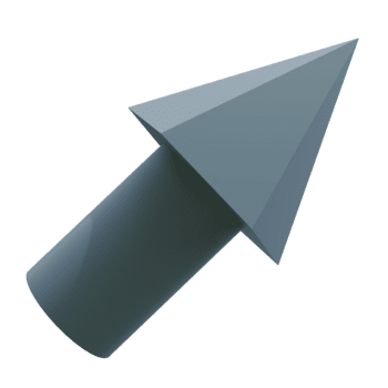 en grå, 3d pil poäng uppåt diagonalt, cylindrisk bas övergång till en triangel- huvud, mjuk belysning, mot en transparent rutig bakgrund. png