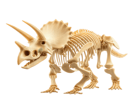 maestoso triceratopo scheletro Schermo nel Museo. un antico fossile mostrando completare dinosauro osso struttura di preistorico erbivoro isolato su trasparenza sfondo png