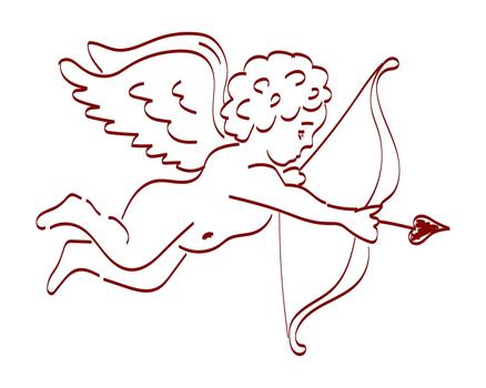 Cupid with a bow and arrow aiming at a heart in a flying position across a simple background vector