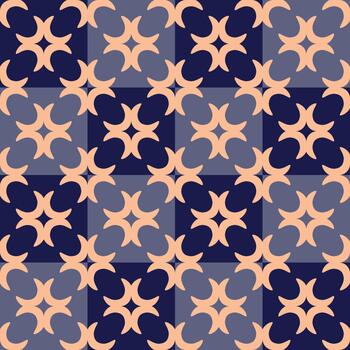 SEAMLESS PATTERN Retro Geometric Checkerboard Pattern, Abstract Star Motif in Peach and Navy vector