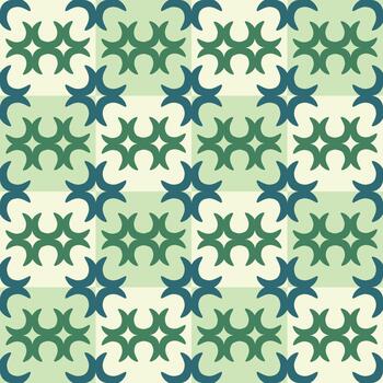 SEAMLESS PATTERN - Retro Geometric Checkerboard Pattern, Abstract Star Motif in Green Tones - For prints, fabric, stationery, background etc vector